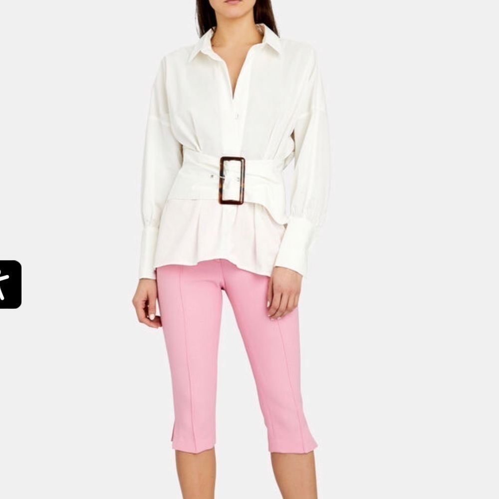 C/MEO COLLECTIVE Artwork Belted Button Down Shirt white